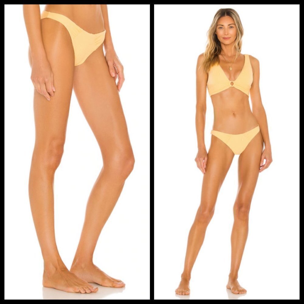 💕L*SPACE💕 Eco Chic Repreve Sol Bikini Bottom ~ Ribbed Golden Hour XL NWT